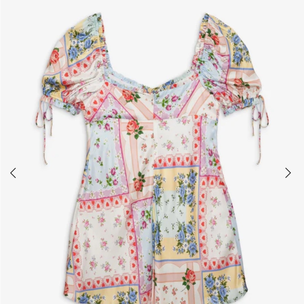 The Cassandra mini dress vintage handkerchief- print puff sleeves NWOT M
